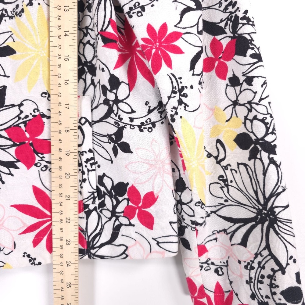 OSCAR DE LA RENTA Full Zip Floral Blazer Jacket Cotton Size 12 White Multicolor - Picture 4 of 13